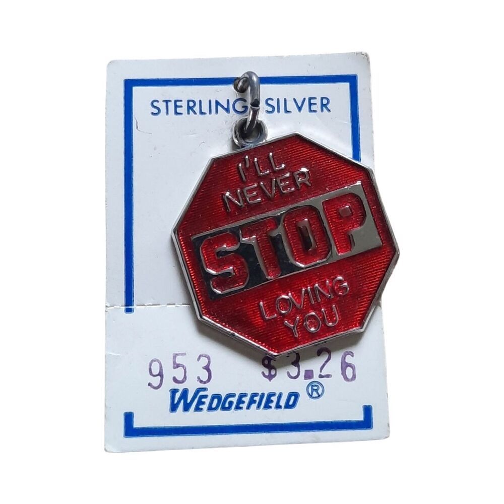 Sterling Silver Red Octagon 'I'll Never STOP Loving You' Pendant